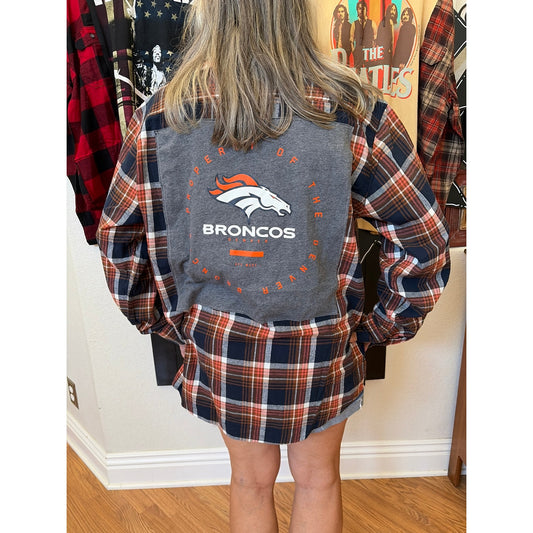 NFL Denver Broncos Upcycled Flannel Shirt Unisex XL X-large
