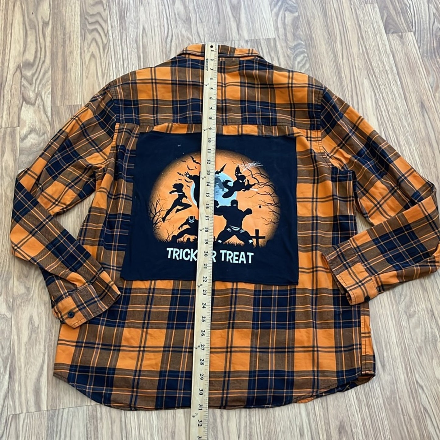 Halloween trick or treat Flannel Shirt upcycled unisex size medium