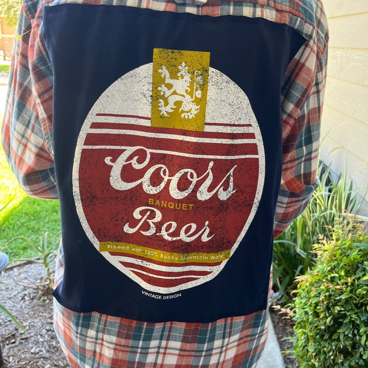 Coors Beer Flannel Shirt upcycled unisex Size XL