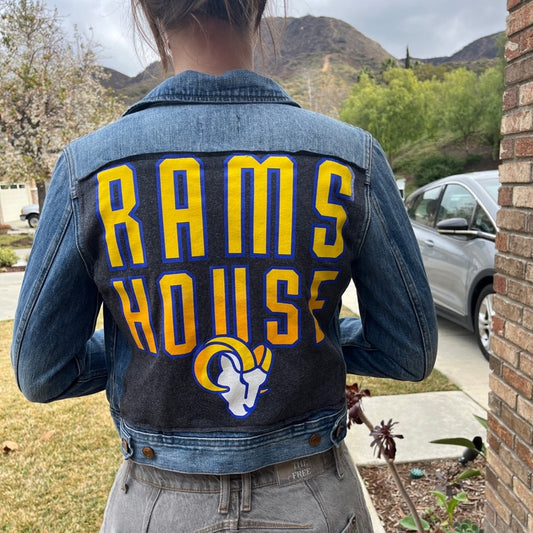 LA Rams House NFL Football Jean Jacket Denim upcycled Xsmall XS