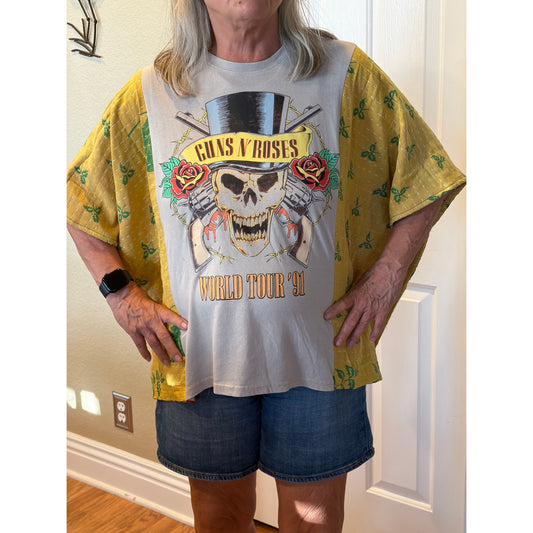 Guns N Roses Upcycled Kantha Tunic Top Shirt OS Boho
