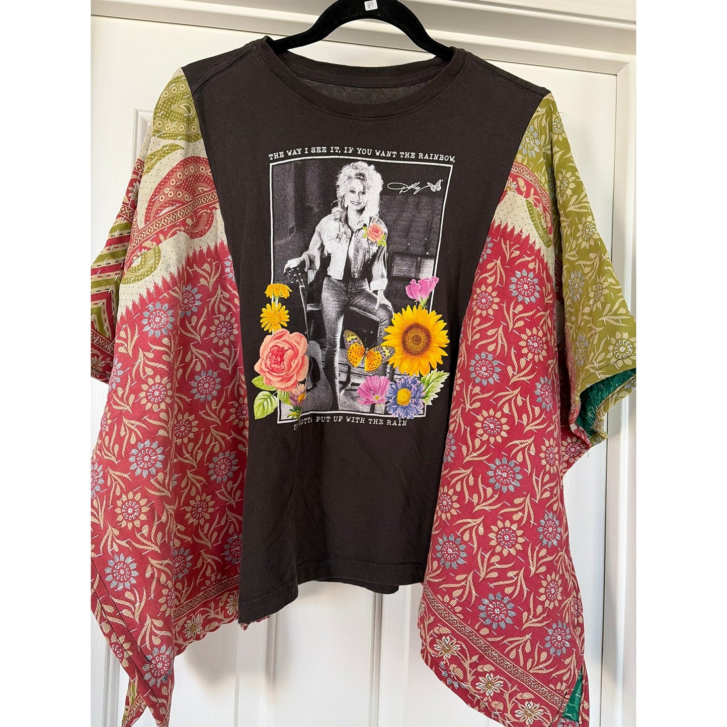 Dolly Parton Upcycled Kantha Tunic Top Shirt OS Handmade Boho