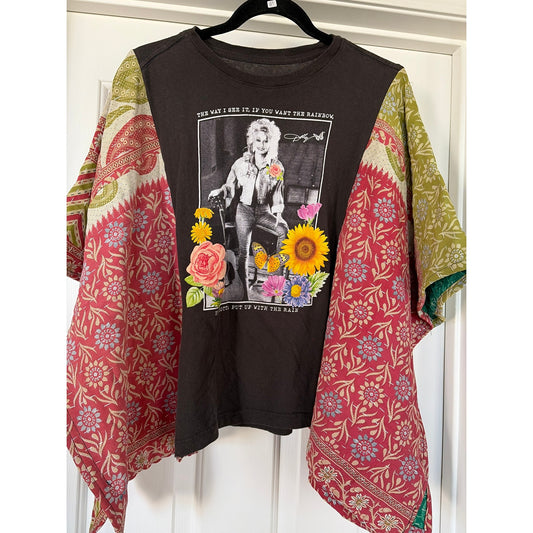 Dolly Parton Upcycled Kantha Tunic Top Shirt OS Handmade Boho
