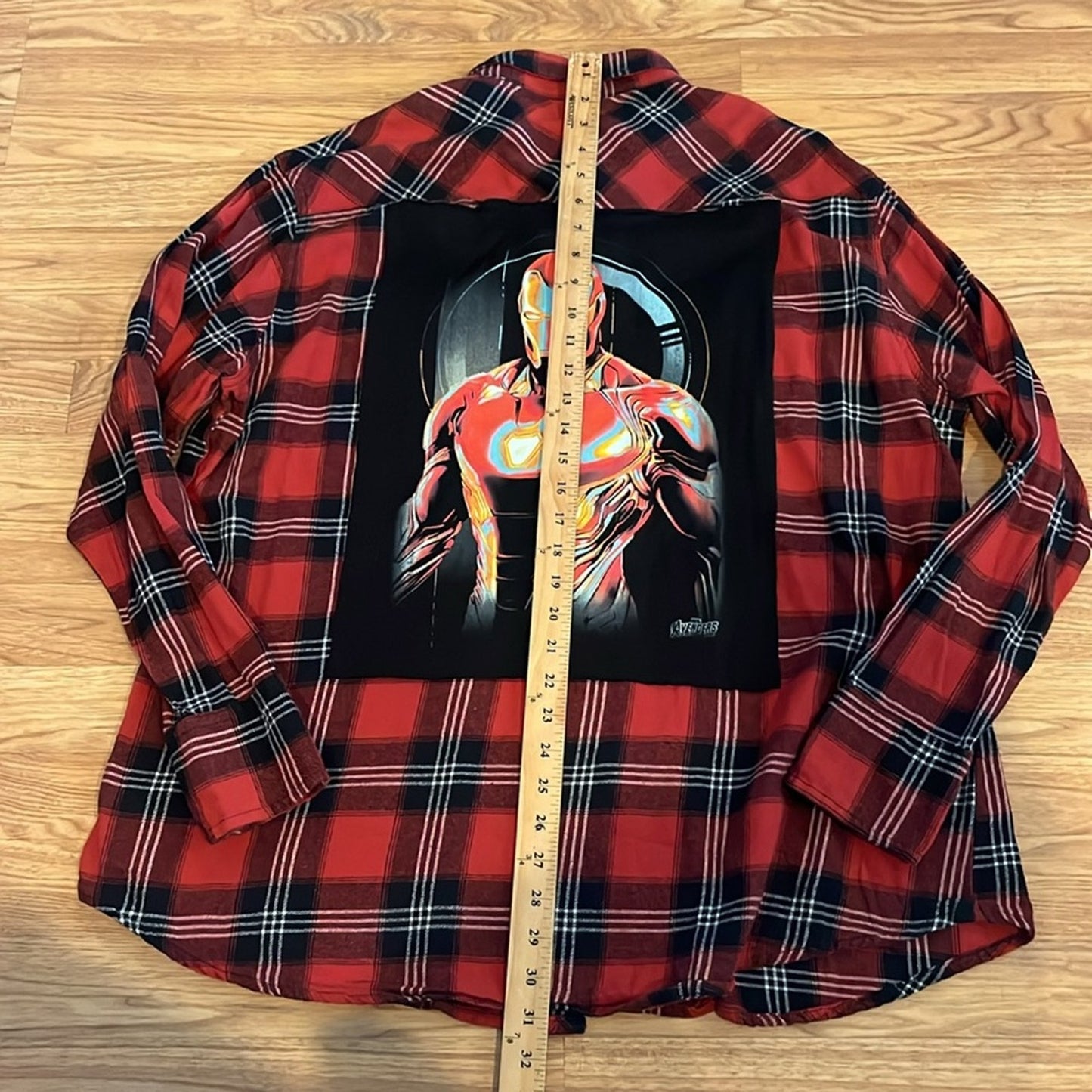 Iron Man upcycled Flannel Shirt unisex Size Large L