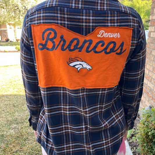 Denver Broncos Flannel Shirt upcyced unisex Size Small S