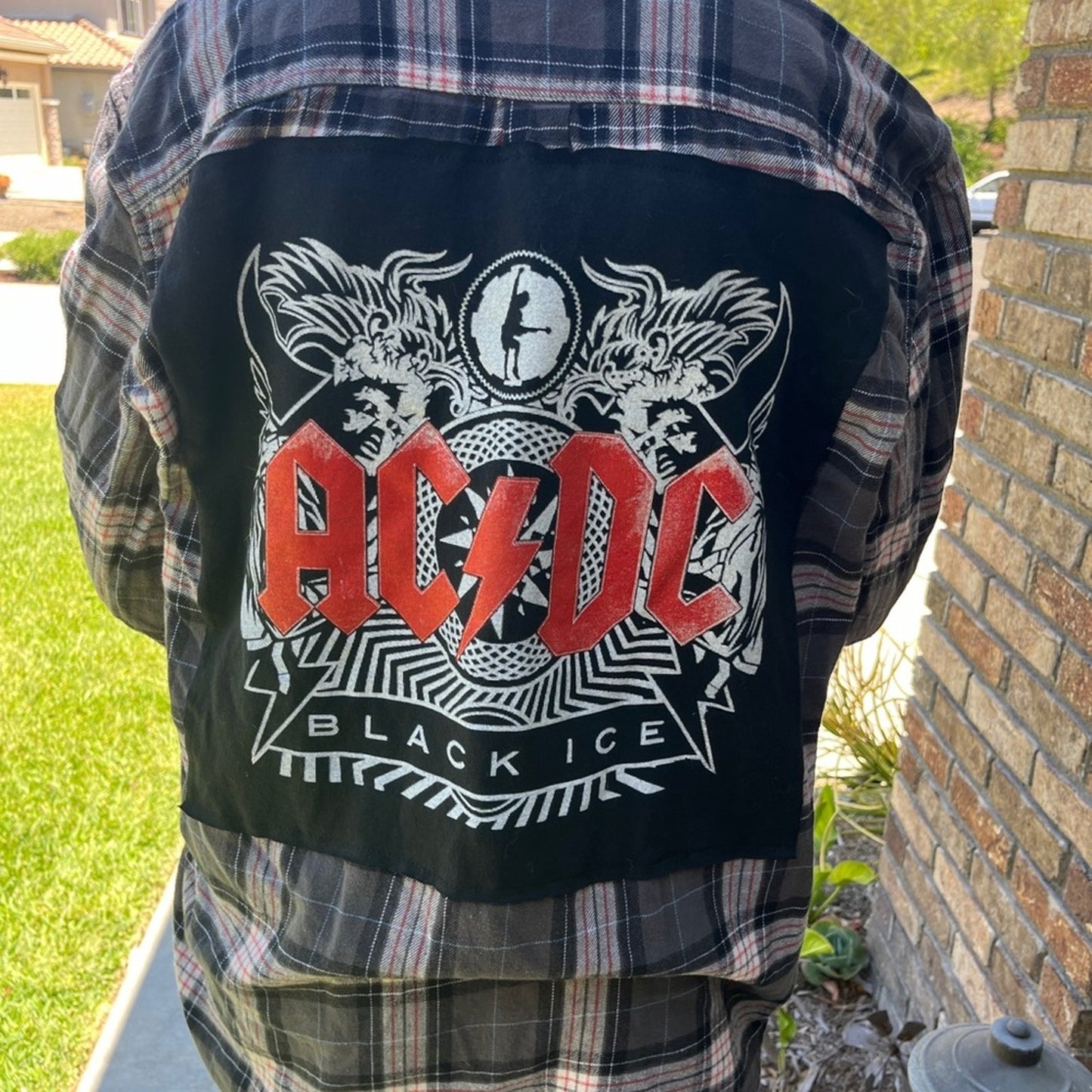 AC/DC ACDC Black Ice Upcycled Flannel Shirt Handmade Unisex Size Large L