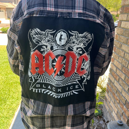 AC/DC ACDC Black Ice Upcycled Flannel Shirt Handmade Unisex Size Large L