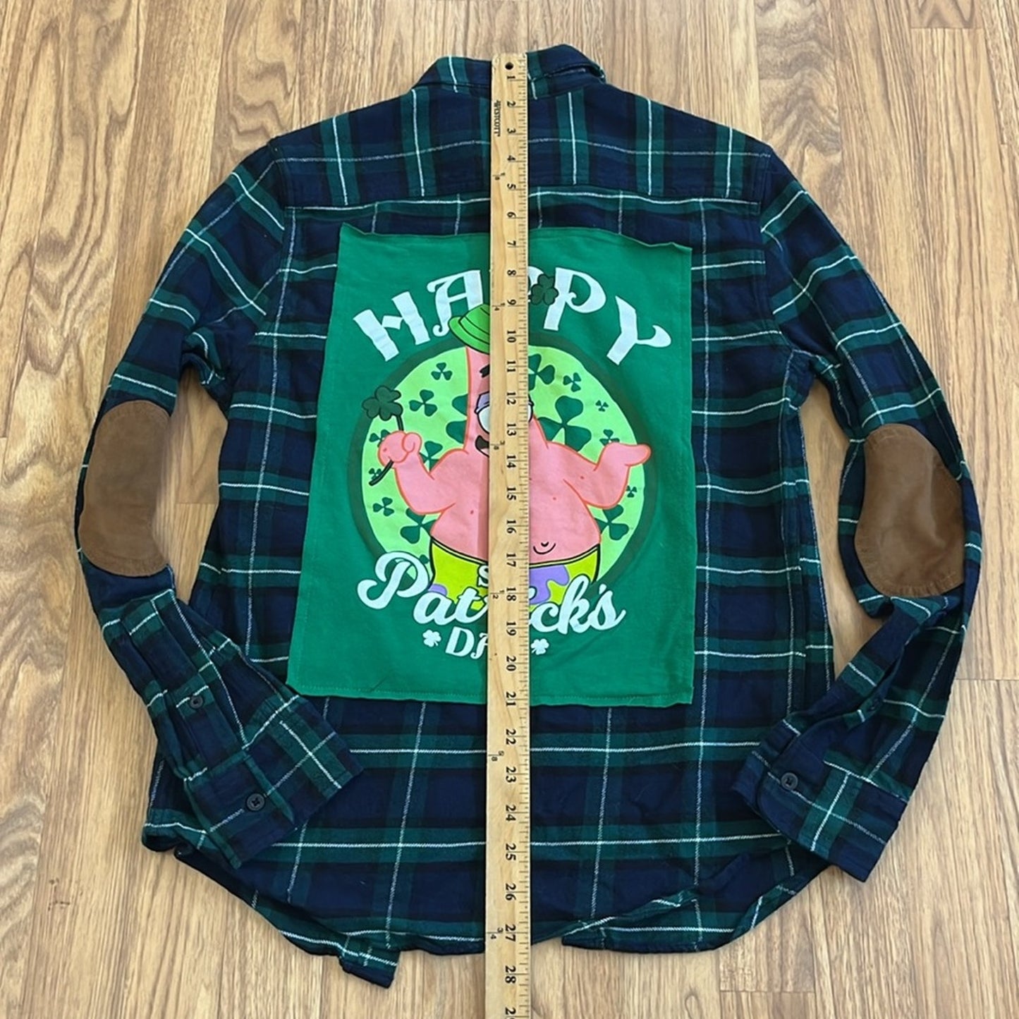 Happy St. Patricks Day Flannel Shirt upcycled unisex Size XS X-Small