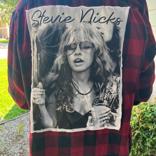 Stevie Nicks Flannel shirt upcycled one of a kind size large unisex / men's