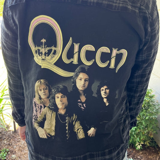 Queen Flannel Shirt upcyced one of a kind unisex Medium M