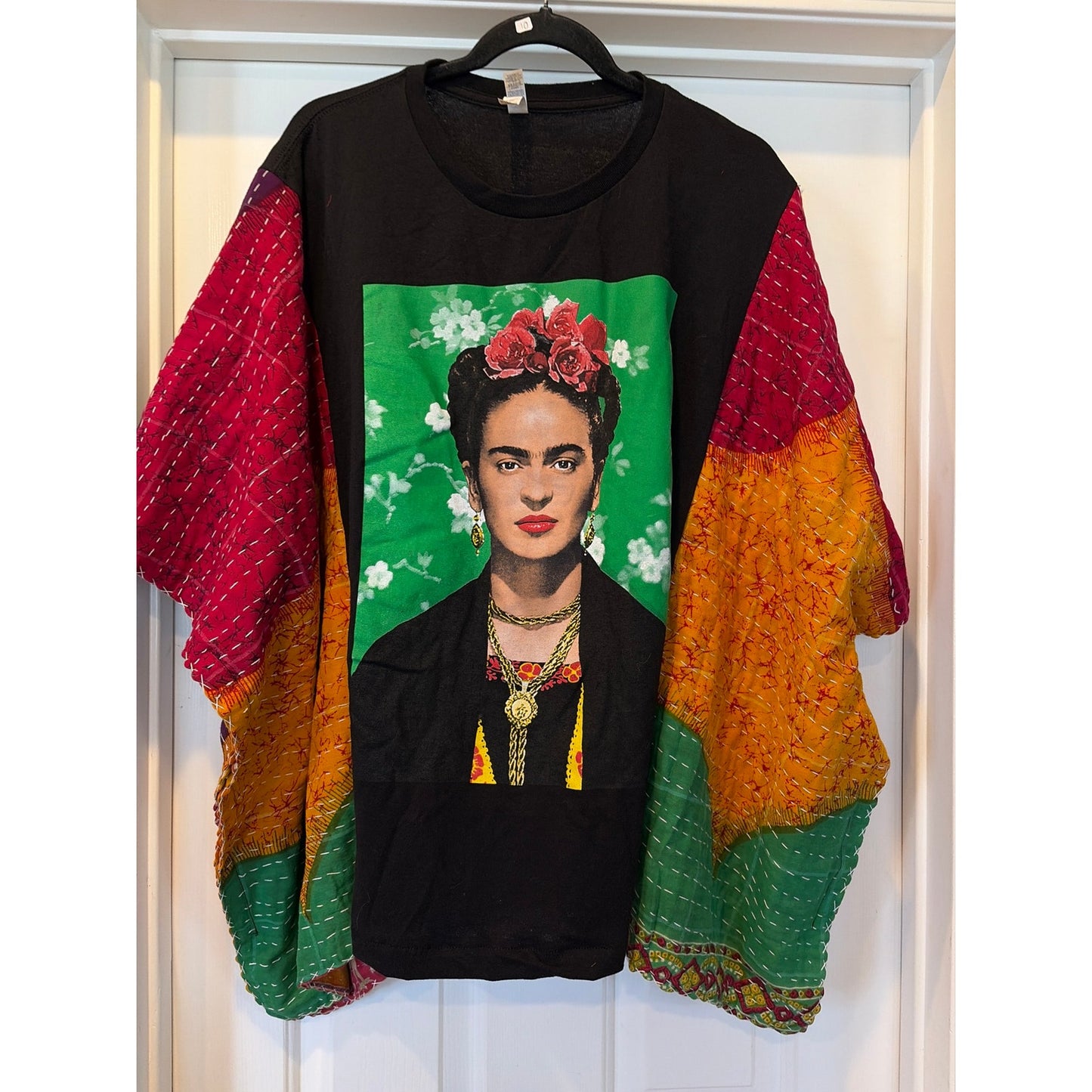 Frida Kahlo Upcycled Kantha Tunic Top Shirt OS Handmade Boho