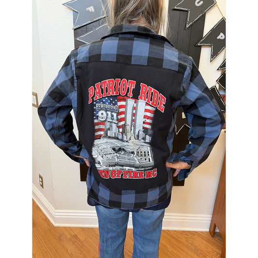 Patriot Ride 911 Upcycled Flannel Shirt Unisex Size XL X-large
