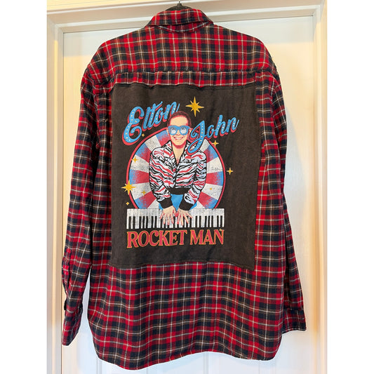 Elton John Upcycled Flannel Shirt Unisex Size XXL Handmade