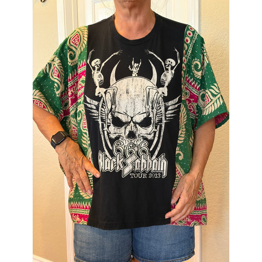 Black Sabbath Upcycled Kantha Tunic Top Shirt OS Handmade Boho
