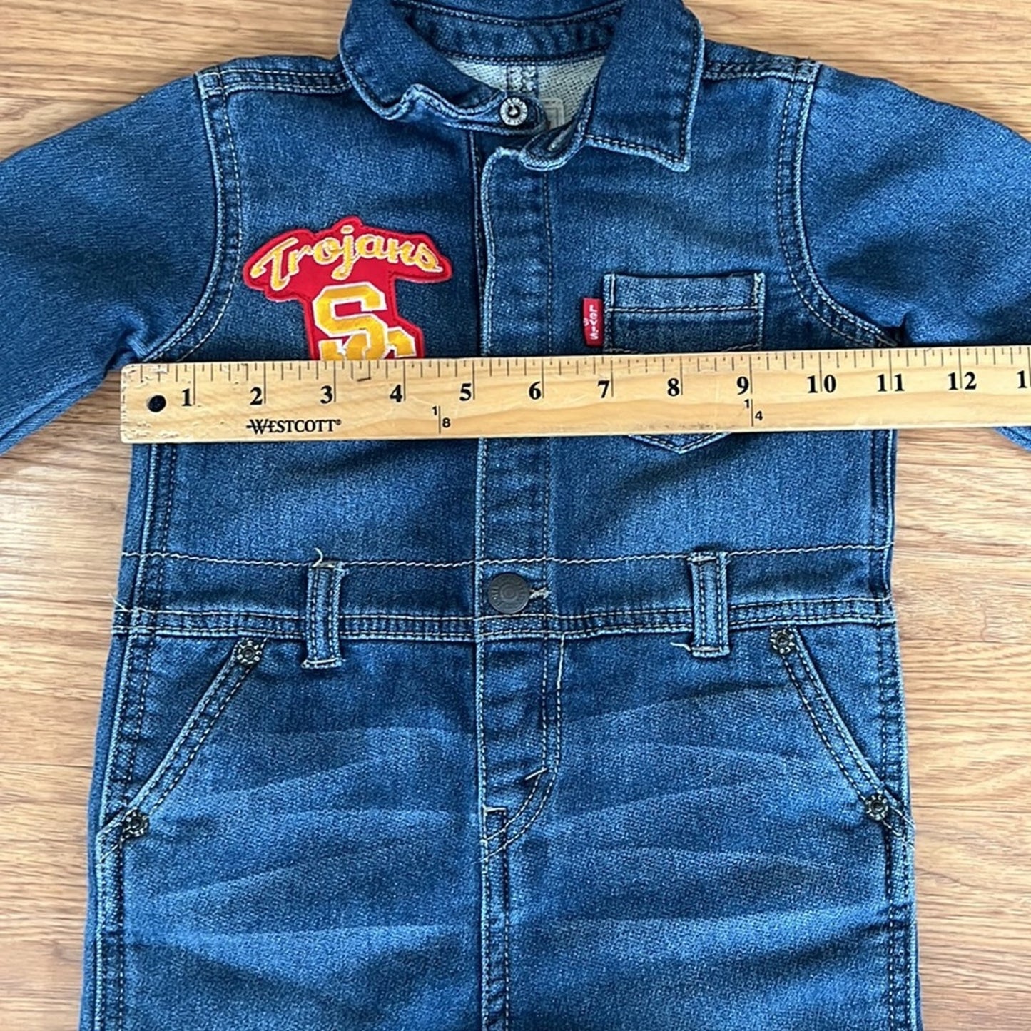 Levi's USC Trojans Denim Overall Upcycled one of a kind One Piece Size 6-9 M