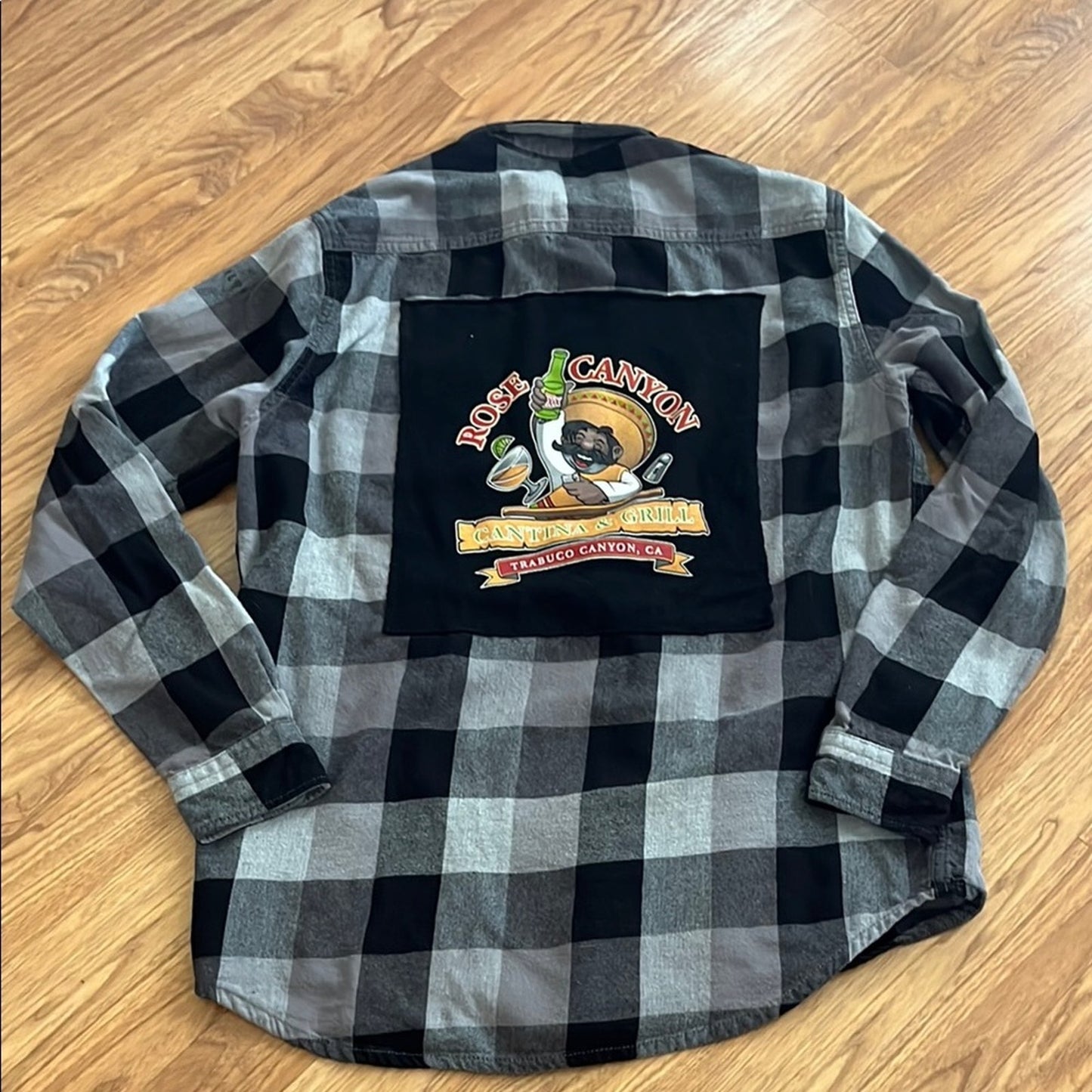 Rose Canyon Cantina & Grill Flannel Shirt upcycled unisex size Large L