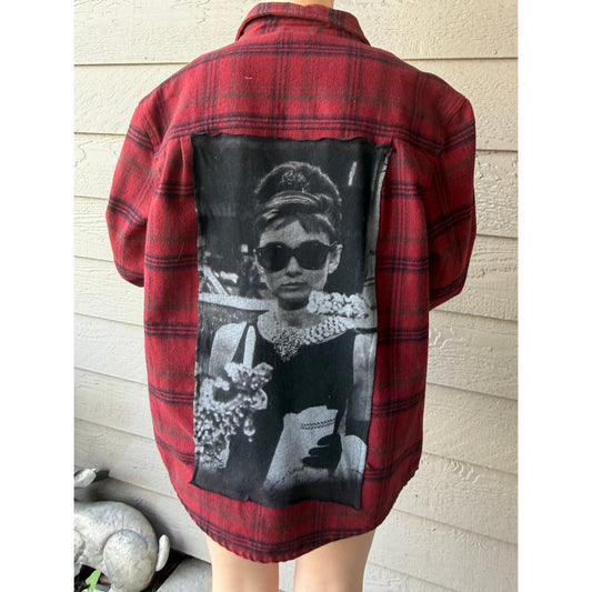 Audrey Hepburn Upcycled Flannel Shirt Unisex Size Medium M