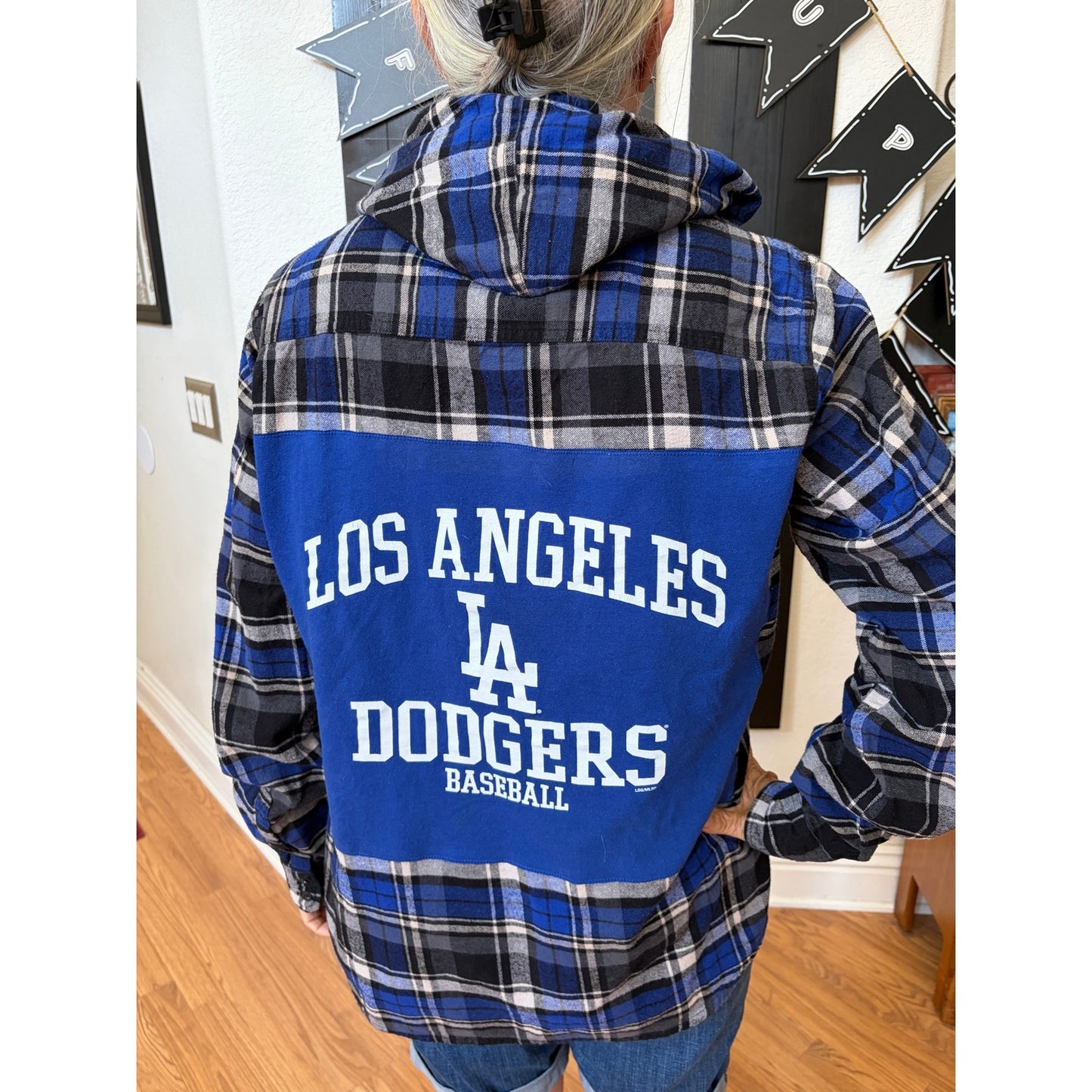 LA Dodgers Los Angeles Dodgers Upcycled Flannel Shirt Unisex XL X-large