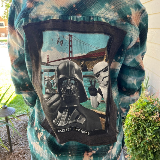 Star Wars Flannel shirt Upcycled bleached one of a kind Size 8