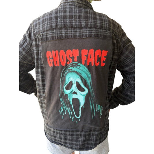 Ghost Face Upcycled Flannel Shirt Unisex X-large XL