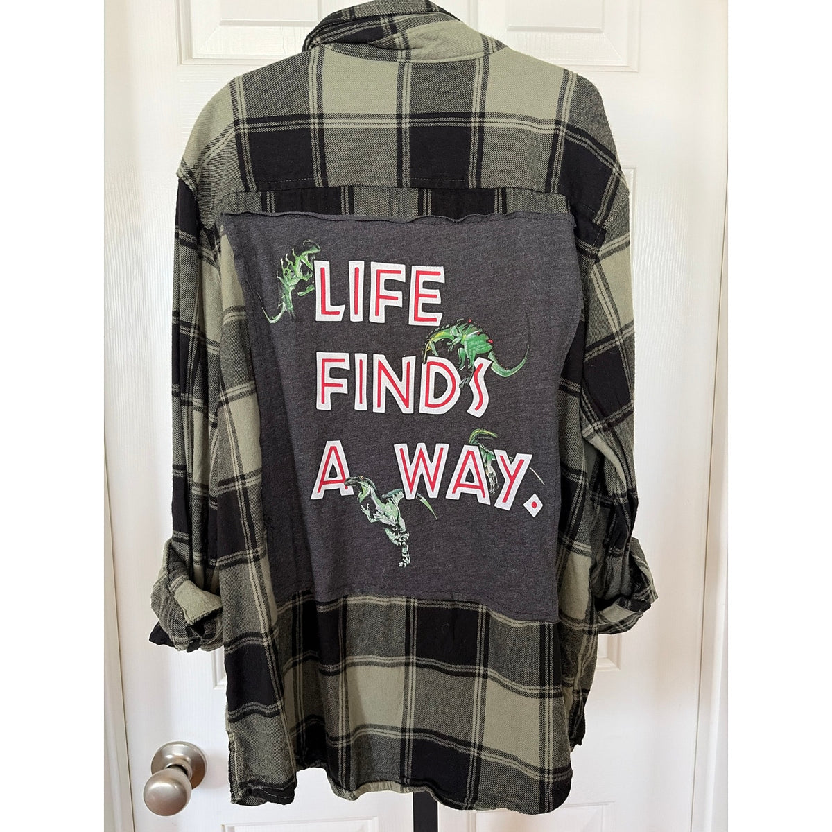 Dinosaur Life Finds a Way Upcycled Flannel Shirt Size Large