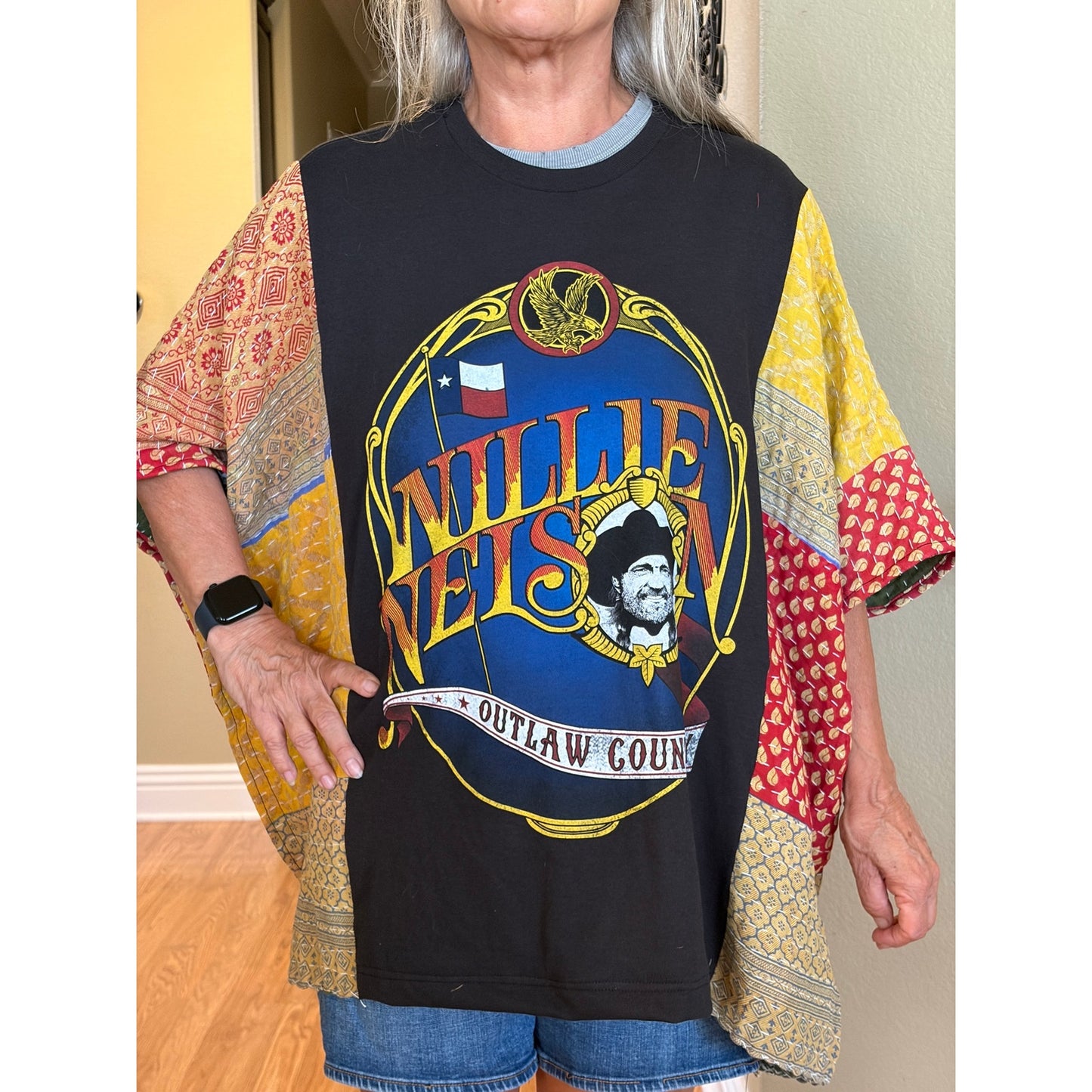 Willie Nelson Upcycled Kantha Tunic Top Shirt OS Handmade Boho