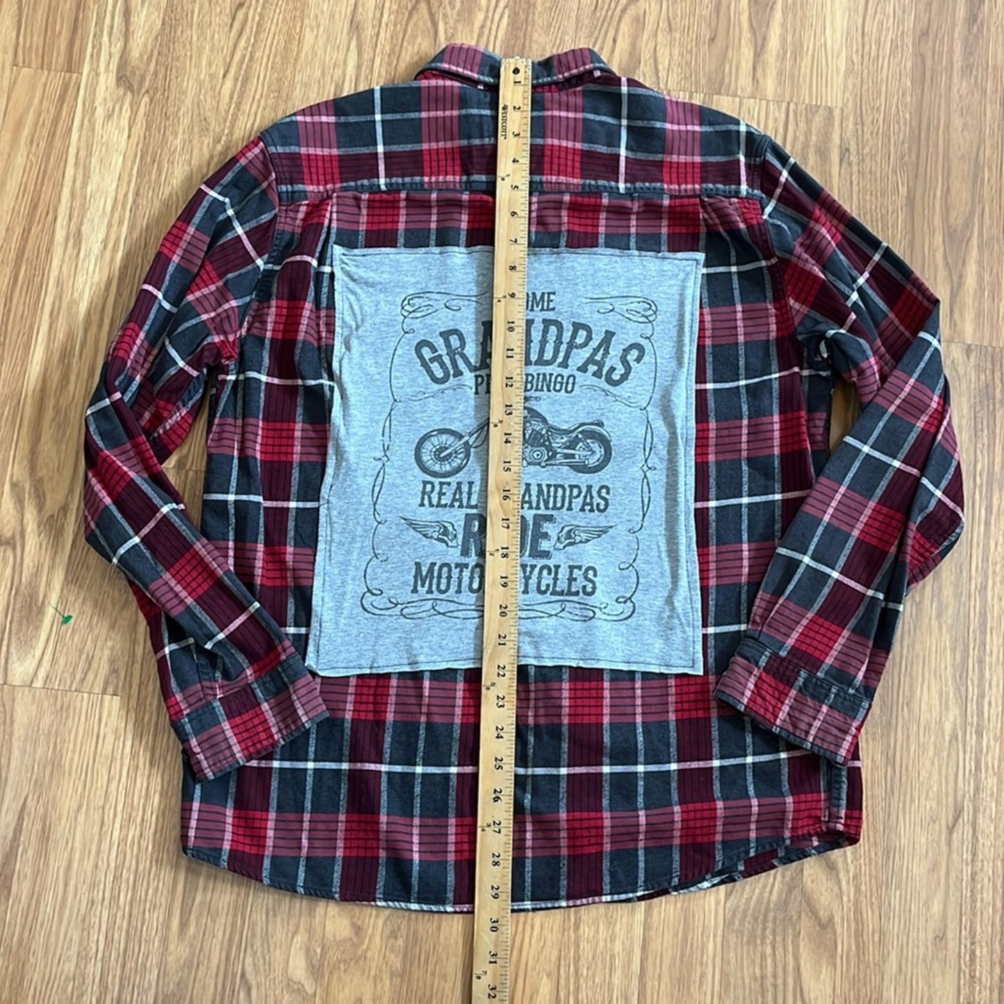 Real Grandpas Ride Motercycles Flannel Shirt Upcycled size Large L