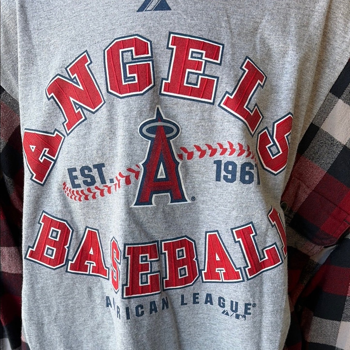 Angels Baseball Upcycled Flannel Sweatshirt OS Handmade Unisex