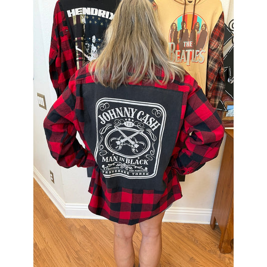 Johnny Cash Upcycled Flannel Shirt Unisex Size XXL 2XL