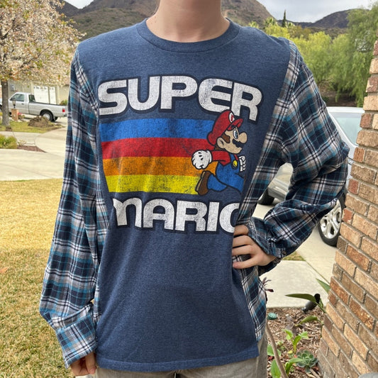 Super Mario Flannel Sweatshirt Shirt upcycled unisex one Size