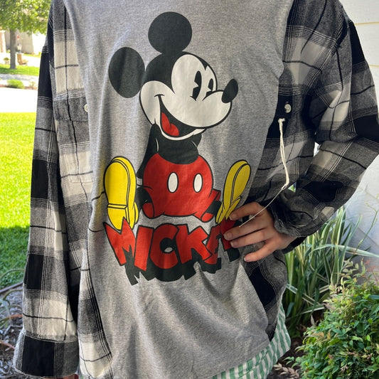 Mickey Mouse Disney Flannel shirt oversized upcycled one of a kind