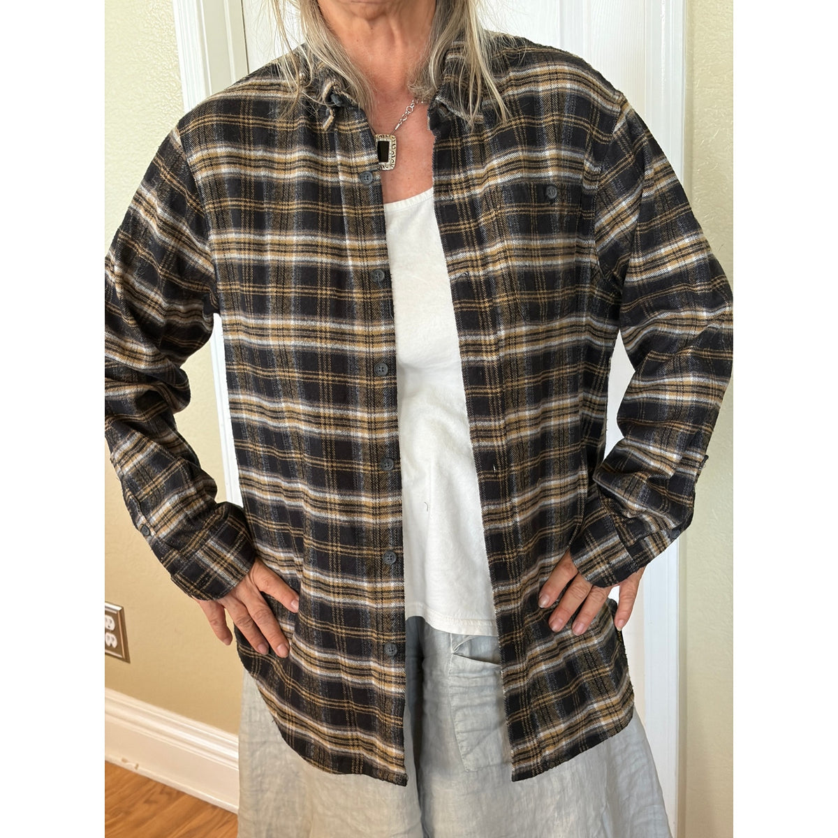 Rod Stewart Upcycled Flannel Shirt Unisex Size Large L
