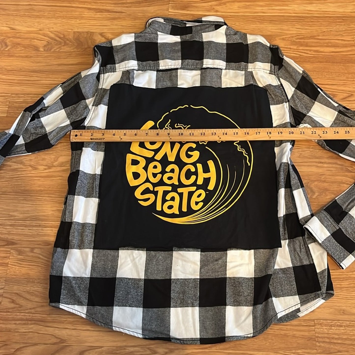 Long Beach State CSULB Flannel Shirt upcycled unisex Size Large L