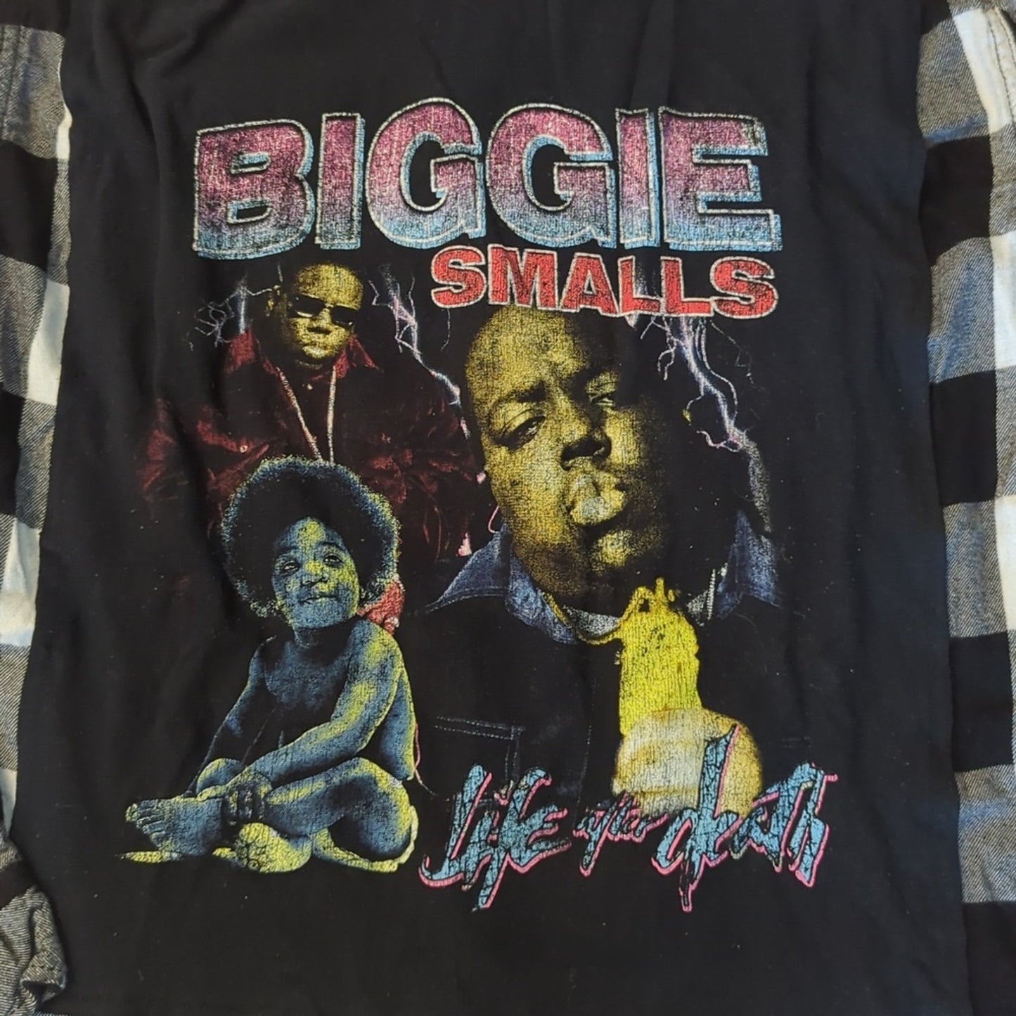 Biggie Smalls Notorious B.I.G. Upcycled Flannel Shirt Unisex XL X-large
