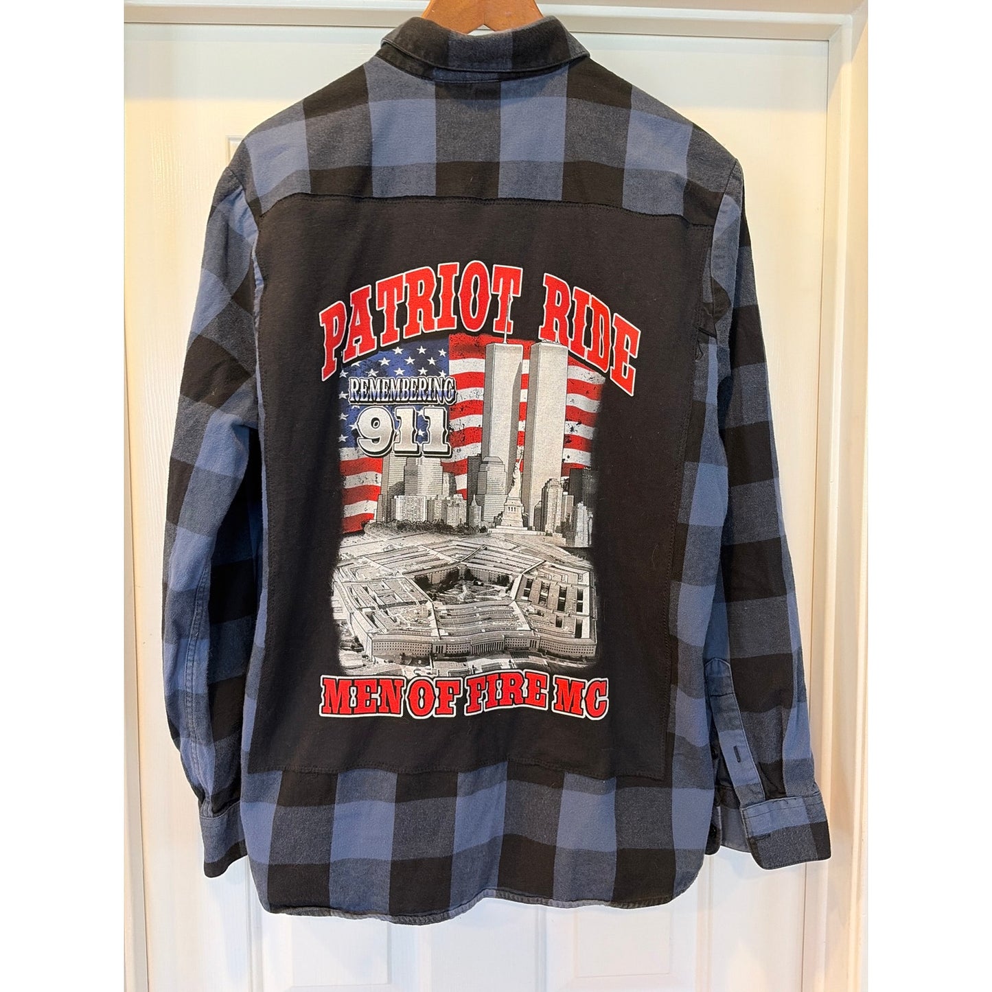 Patriot Ride 911 Upcycled Flannel Shirt Unisex Size XL X-large