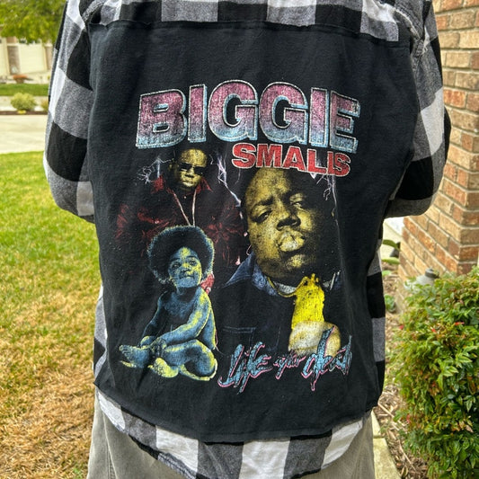 Biggie Smalls Notorious B.I.G. Upcycled Flannel Shirt Unisex XL X-large
