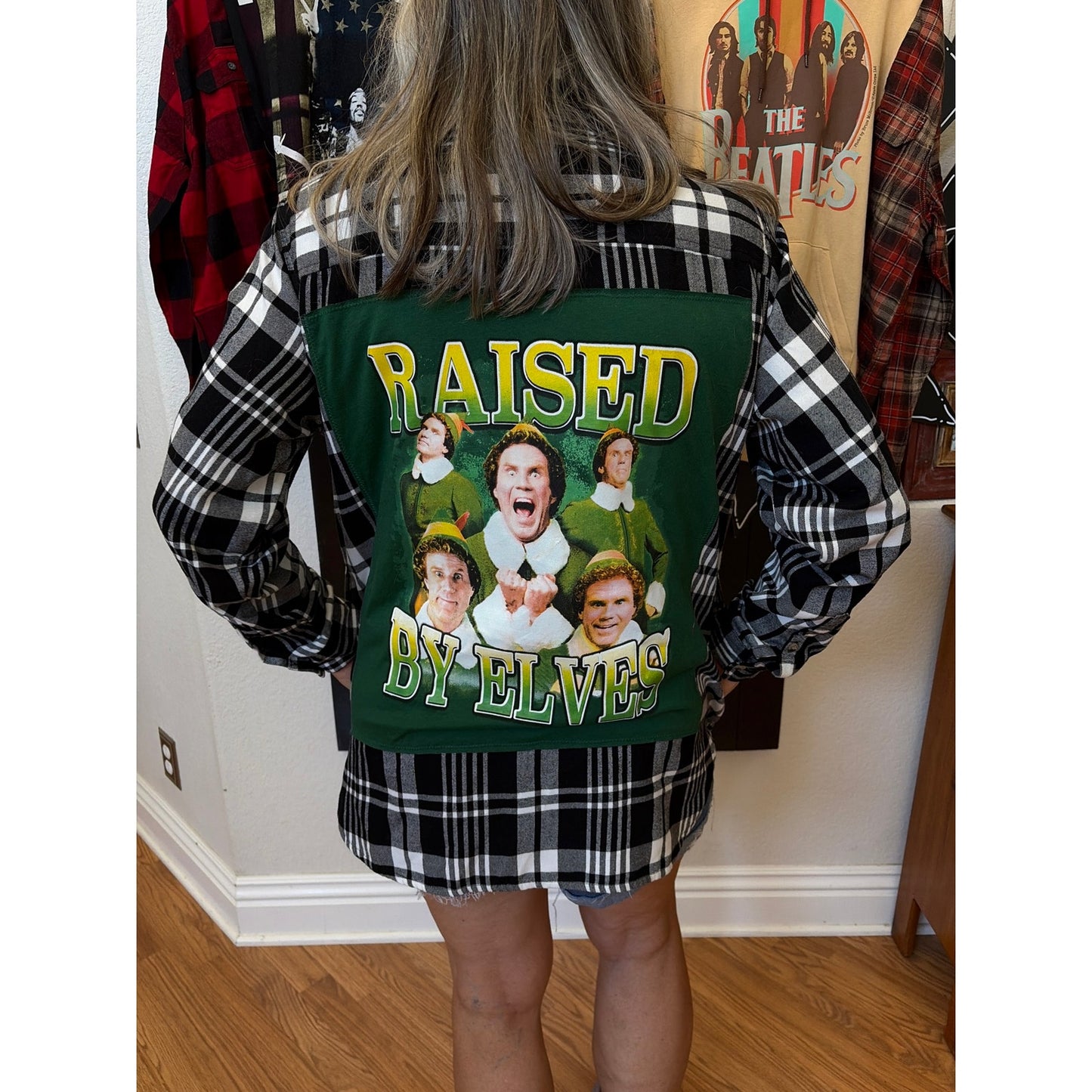 Elf "Raised by  Elfs" Upcycled Flannel Shirts Size XL X-large