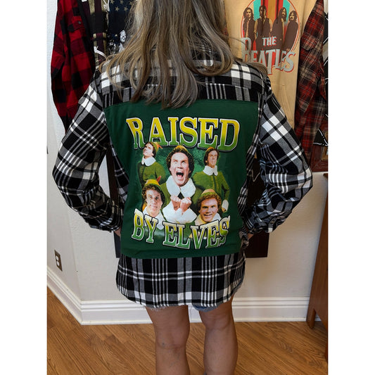 Elf "Raised by  Elfs" Upcycled Flannel Shirts Size XL X-large