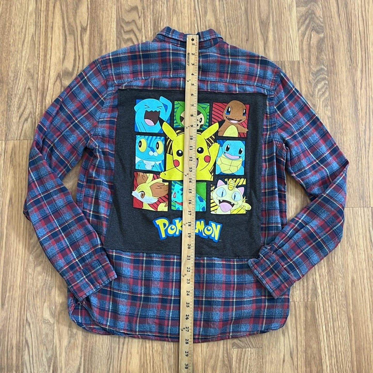 Pokémon Flannel Shirt upcycled unisex size Medium M