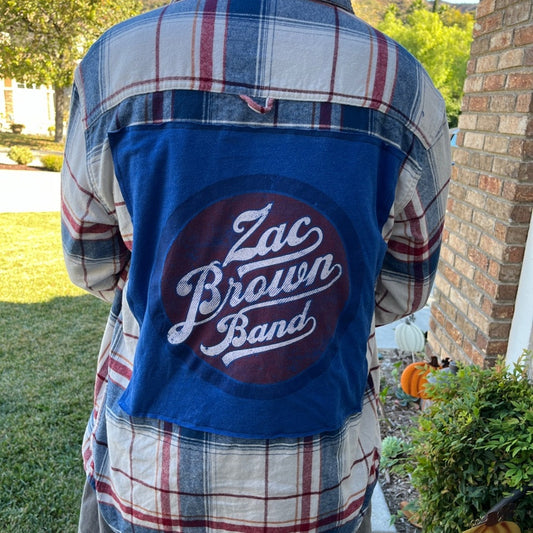 Zac Brown Band Flannel Shirt upcycled unisex size Large L