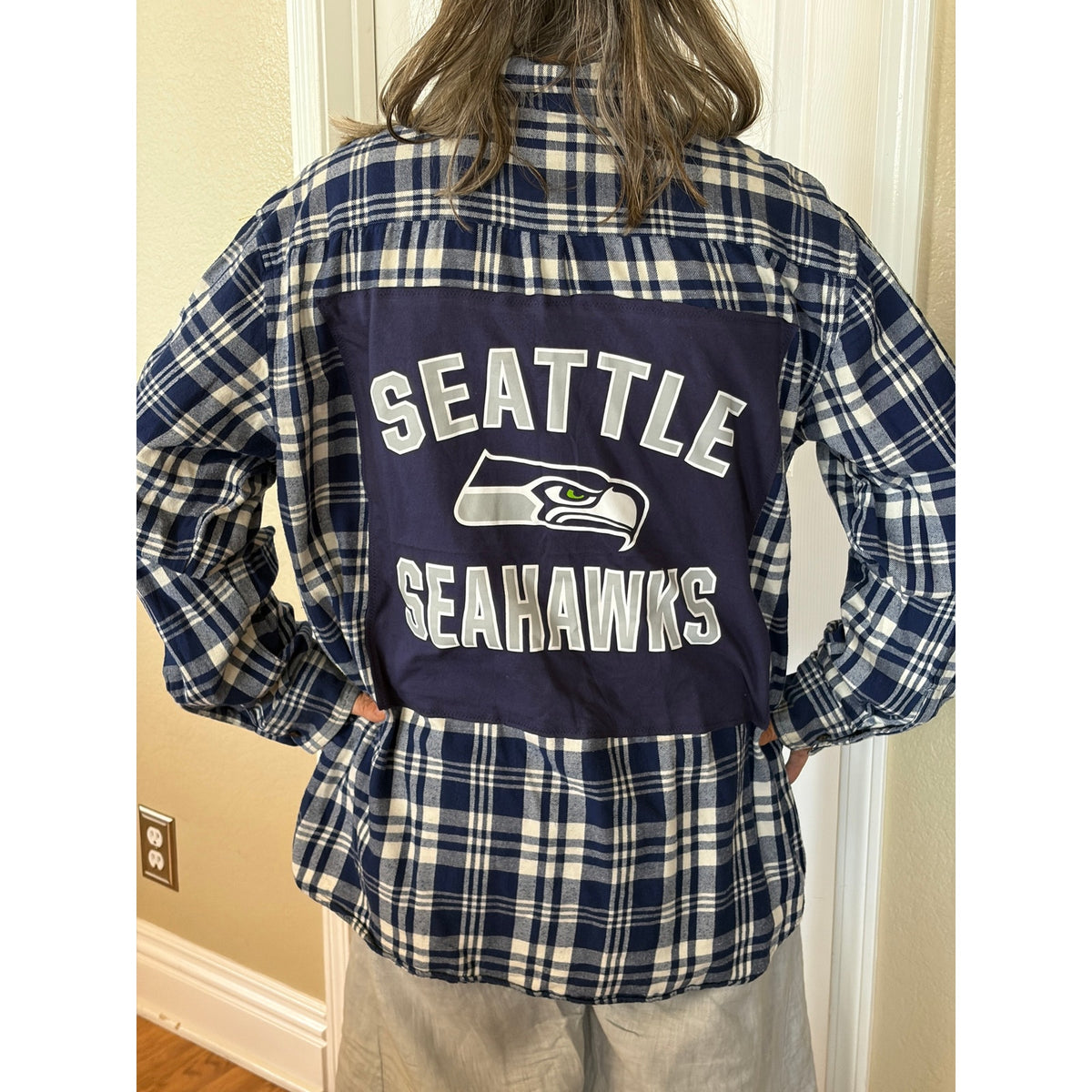Seattle Seahawks Upcycled Flannel Shirt Unisex Size XXL