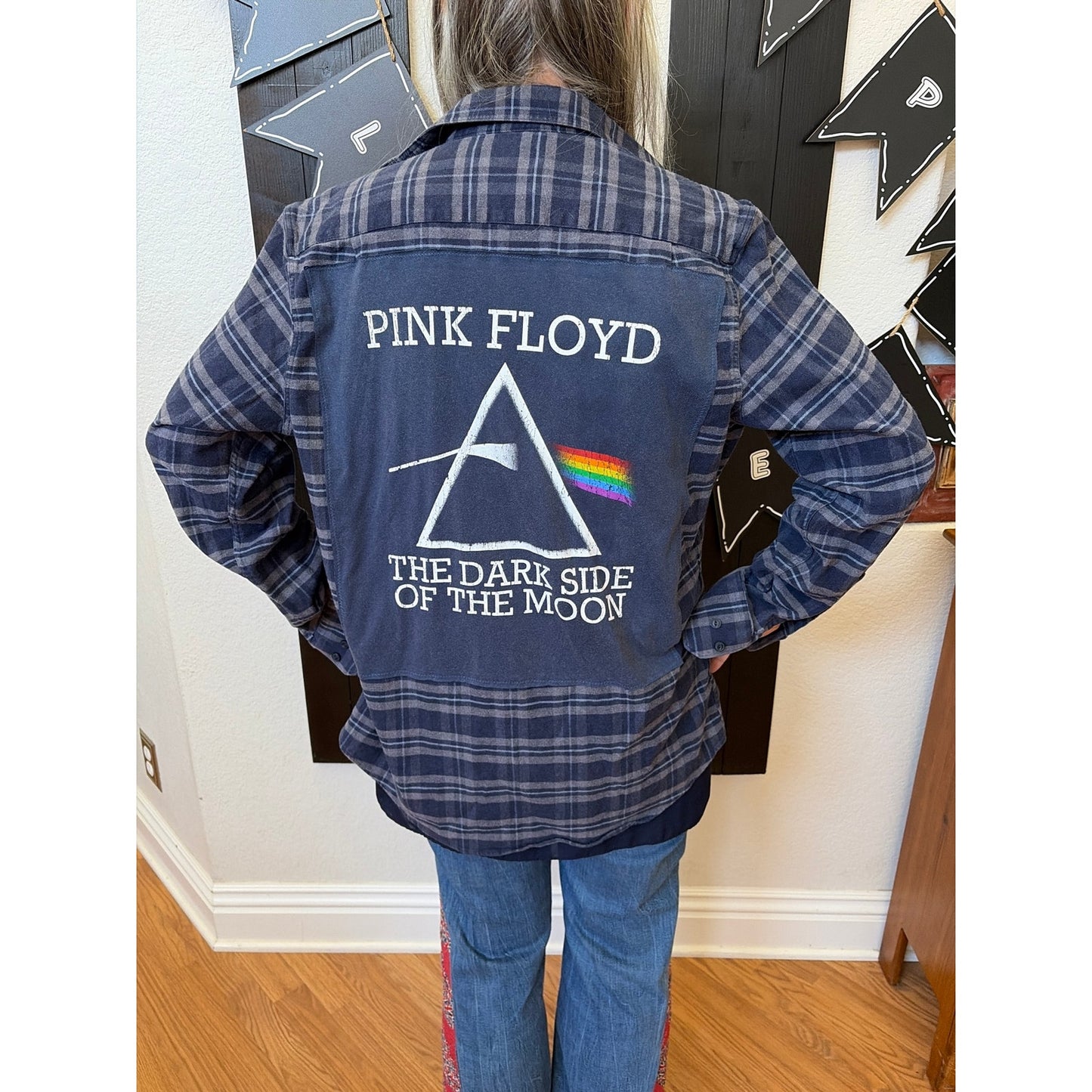 Pink Floyd Upcycled Flannel Shirt Handmade Unisex Size L Large