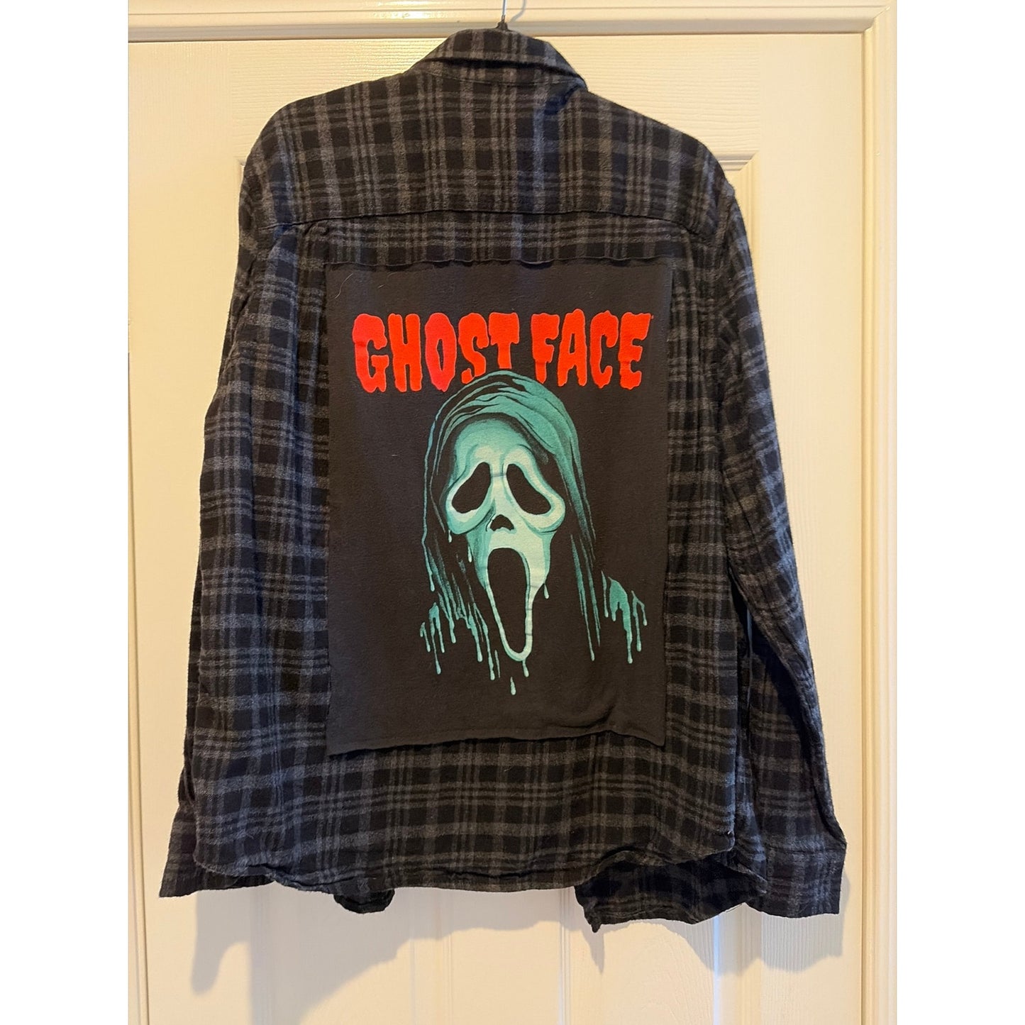 Ghost Face Upcycled Flannel Shirt Unisex X-large XL