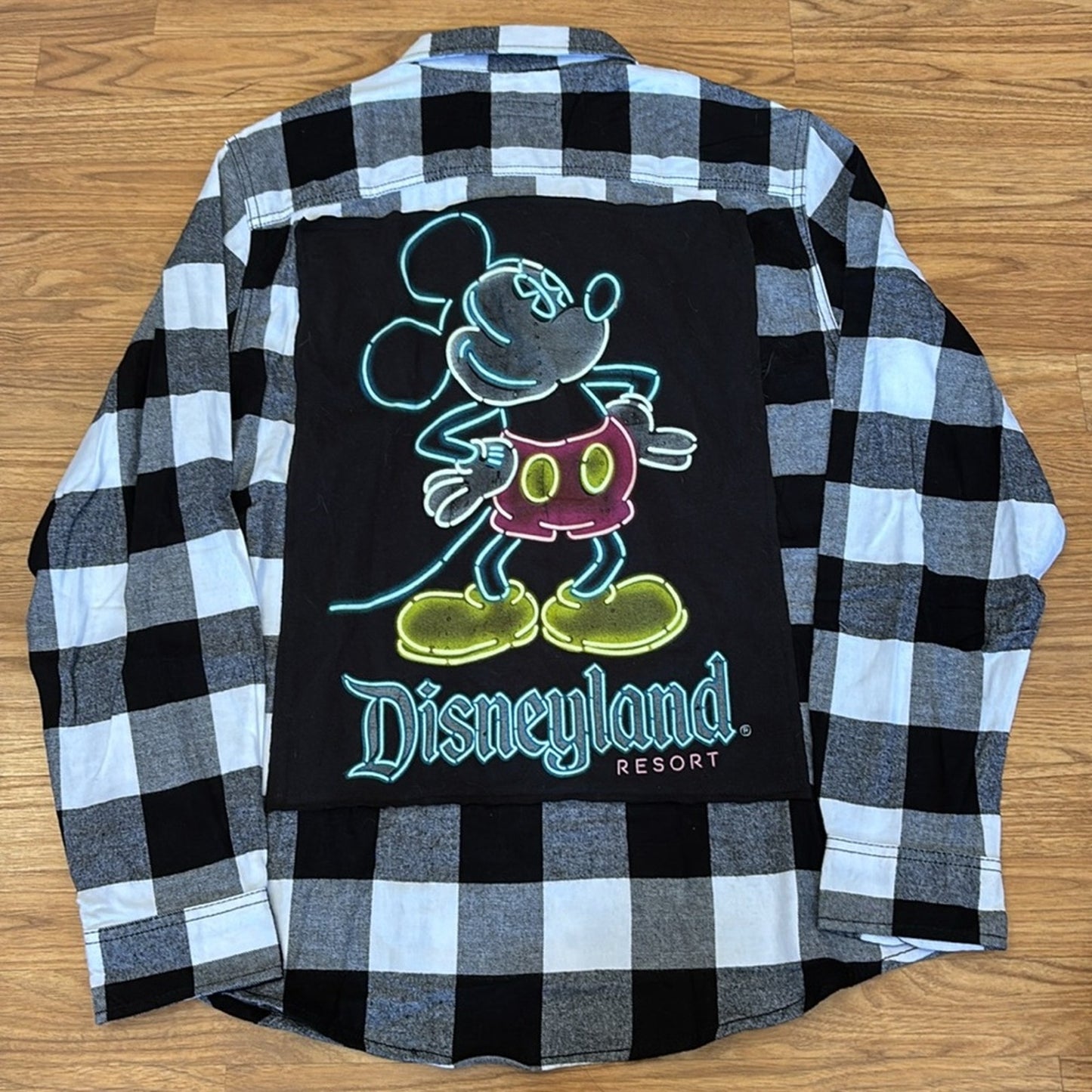 Mickey Mouse Disneyland upcycled Flannel Shirt Unisex Size Large L