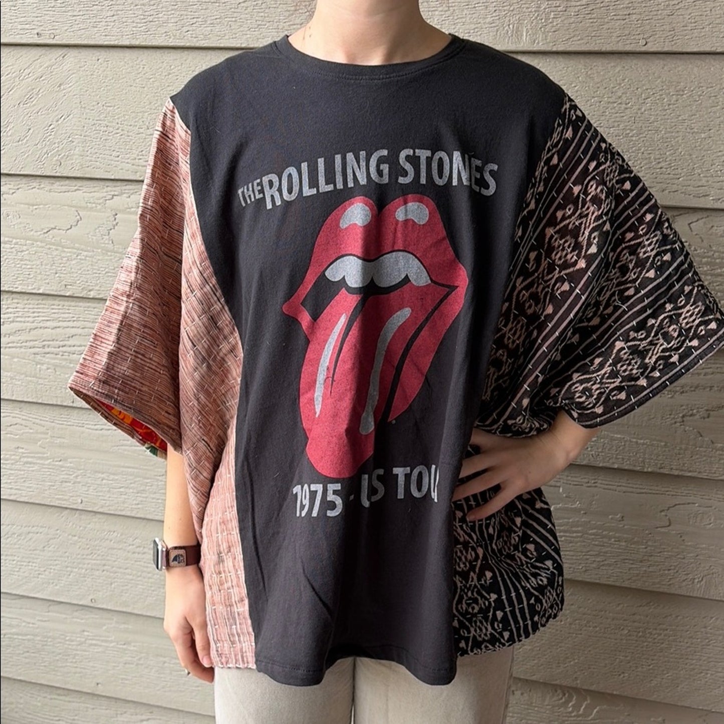 Rolling Stones Upcycled Kantha Tunic Top Shirt OS Handmade Bohemian Hippie