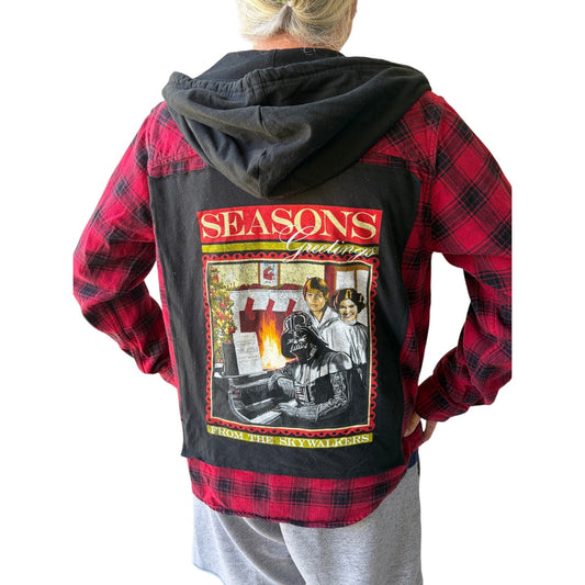 Star Wars Season Greetings Christmas Upcycled Flannel Shirt Unisex Medium M