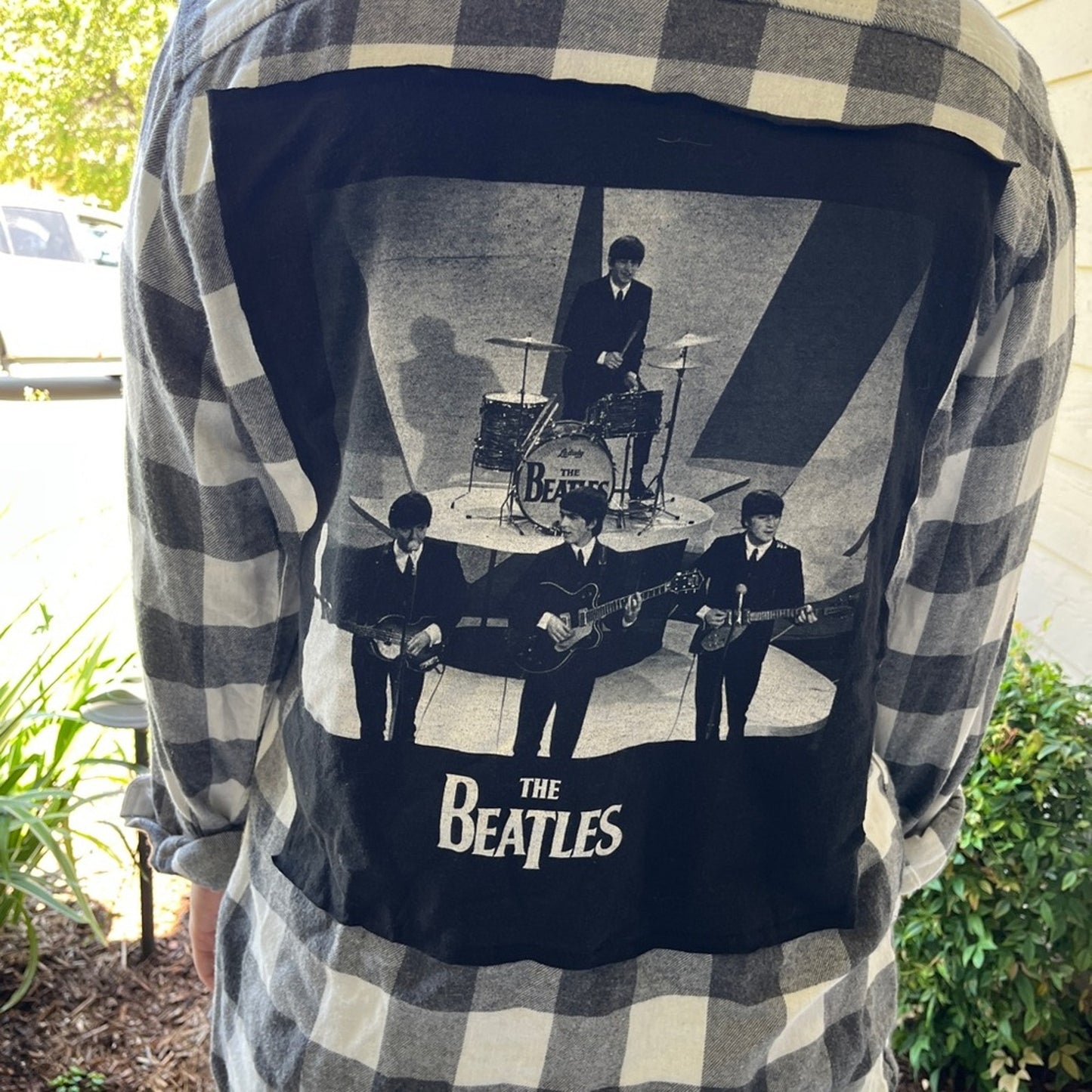 Beatles Flannel Shirt upcycled one of a kind unisex Medium M