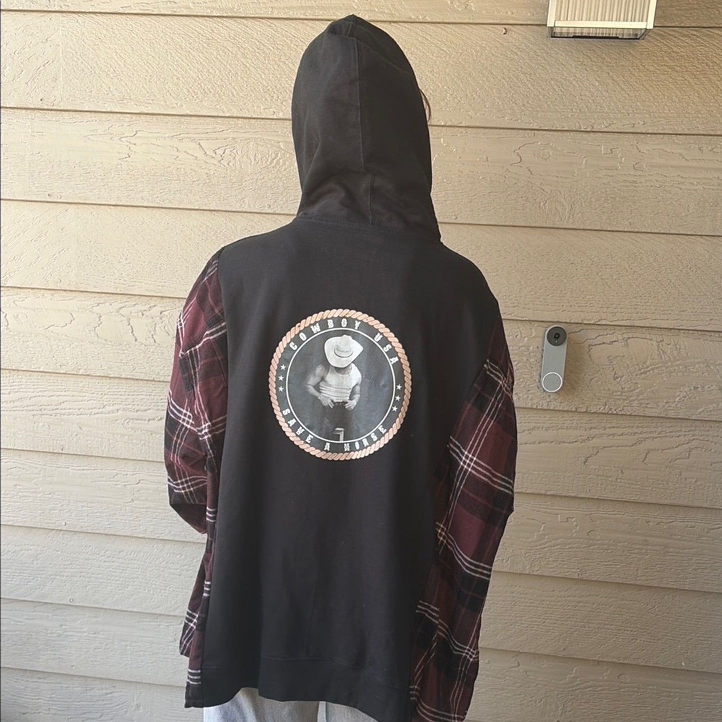 California Cowboy Hoodie / Sweatshirt Flannel Shirt OS Handmade Unisex Oversized