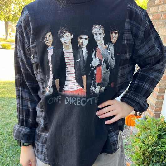 One Direction Flannel Sweatshirt Top upcycle one Size