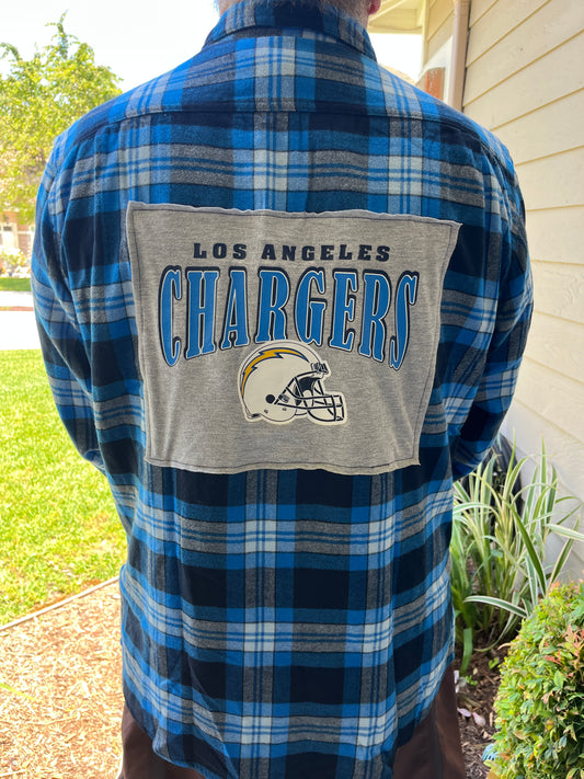 Los Angeles Chargers Flannel Shirt reworked upcycled one-of-a-kind size men's / unisex XL